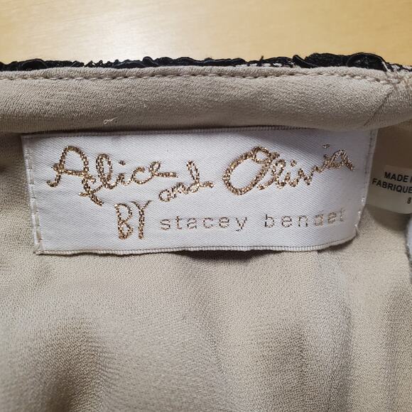 Alice + Olivia Jae Lace Open Back Maxi Dress Gown Black Mermaid Cocktail Size 8 - Picture 13 of 16